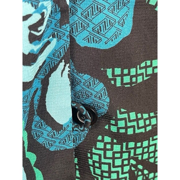 Bob Mackie Wearable Art 2X Teal Blue Floral Abstract Print Sheer Button Up Top - Picture 2 of 13